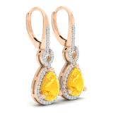 10K Rose Gold 8X6 MM Each Pear Cut Citrine & Round White Diamond Ladies Infinity Dangling Earrings