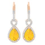 10K Rose Gold 8X6 MM Each Pear Cut Citrine & Round White Diamond Ladies Infinity Dangling Earrings