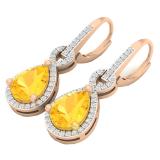 10K Rose Gold 8X6 MM Each Pear Cut Citrine & Round White Diamond Ladies Infinity Dangling Earrings