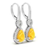 10K White Gold 8X6 MM Each Pear Cut Citrine & Round White Diamond Ladies Infinity Dangling Earrings