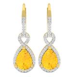 10K Yellow Gold 8X6 MM Each Pear Cut Citrine & Round White Diamond Ladies Infinity Dangling Earrings