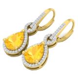 10K Yellow Gold 8X6 MM Each Pear Cut Citrine & Round White Diamond Ladies Infinity Dangling Earrings