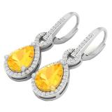 18K White Gold 8X6 MM Each Pear Cut Citrine & Round White Diamond Ladies Infinity Dangling Earrings