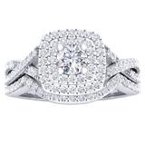 1.40 Carat (Ctw) 10K White Gold Round Cut Cubic Zirconia Ladies Halo Style Engagement Ring Set