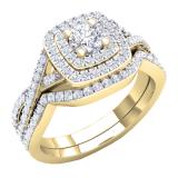 1.40 Carat (Ctw) 10K Yellow Gold Round Cut Cubic Zirconia Ladies Halo Style Engagement Ring Set