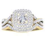 1.40 Carat (Ctw) 10K Yellow Gold Round Cut Cubic Zirconia Ladies Halo Style Engagement Ring Set