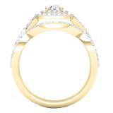 1.40 Carat (Ctw) 10K Yellow Gold Round Cut Cubic Zirconia Ladies Halo Style Engagement Ring Set