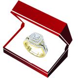 1.40 Carat (Ctw) 10K Yellow Gold Round Cut Cubic Zirconia Ladies Halo Style Engagement Ring Set