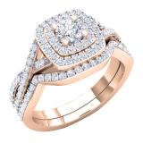 1.40 Carat (Ctw) 14K Rose Gold Round Cut Cubic Zirconia Ladies Halo Style Engagement Ring Set