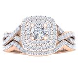 1.40 Carat (Ctw) 14K Rose Gold Round Cut Cubic Zirconia Ladies Halo Style Engagement Ring Set
