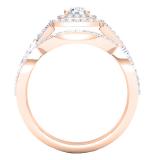 1.40 Carat (Ctw) 14K Rose Gold Round Cut Cubic Zirconia Ladies Halo Style Engagement Ring Set