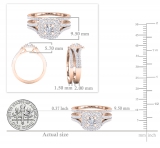 1.50 Carat (ctw) 10K Rose Gold Round Cubic Zirconia Ladies Halo Style Engagement Ring Set 1 1/2 CT