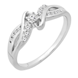 0.15 Carat (ctw) Sterling Silver Round White Diamond Crossover Swirl Bypass Ladies Promise Ring