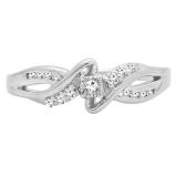 0.15 Carat (ctw) Sterling Silver Round White Diamond Crossover Swirl Bypass Ladies Promise Ring