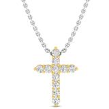 0.45 Carat (Ctw) 10K Yellow Gold Round Diamond Ladies Cross Pendant 1/2 CT (Silver Chain Included)