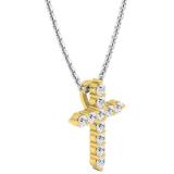 0.45 Carat (Ctw) 10K Yellow Gold Round Diamond Ladies Cross Pendant 1/2 CT (Silver Chain Included)