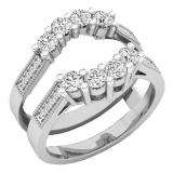 0.85 Carat (Ctw) 14K White Gold Round Cut White Diamond Ladies Wedding 5 Stone Enhancer Double Ring
