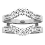 0.85 Carat (Ctw) 14K White Gold Round Cut White Diamond Ladies Wedding 5 Stone Enhancer Double Ring