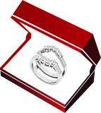 0.85 Carat (Ctw) 14K White Gold Round Cut White Diamond Ladies Wedding 5 Stone Enhancer Double Ring