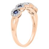 10K Rose Gold Round White Diamond & Blue Sapphire Ladies Bridal Anniversary Wedding Stackable Band