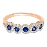 10K Rose Gold Round White Diamond & Blue Sapphire Ladies Bridal Anniversary Wedding Stackable Band