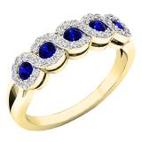 10K Yellow Gold Round White Diamond & Blue Sapphire Ladies Bridal Anniversary Wedding Stackable Band