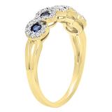 10K Yellow Gold Round White Diamond & Blue Sapphire Ladies Bridal Anniversary Wedding Stackable Band