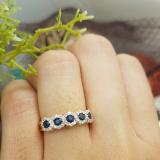 10K Yellow Gold Round White Diamond & Blue Sapphire Ladies Bridal Anniversary Wedding Stackable Band