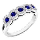 18K White Gold Round White Diamond & Blue Sapphire Ladies Bridal Anniversary Wedding Stackable Band