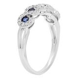 18K White Gold Round White Diamond & Blue Sapphire Ladies Bridal Anniversary Wedding Stackable Band