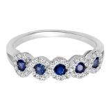 18K White Gold Round White Diamond & Blue Sapphire Ladies Bridal Anniversary Wedding Stackable Band