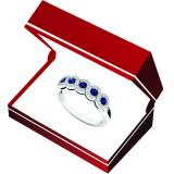 18K White Gold Round White Diamond & Blue Sapphire Ladies Bridal Anniversary Wedding Stackable Band