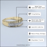 0.25 Carat (Ctw) 10K Yellow Gold Round White Diamond Men's Hip Hop Anniversary Wedding Band 1/4 CT