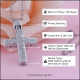 0.35 Carat (Ctw) Sterling Silver Round Diamond Ladies Cross Pendant 1/3 (Silver Chain Included)