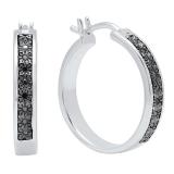 0.08 Carat (ctw) Sterling Silver Round Cut Black Diamond Ladies Hoop & Huggie Earrings