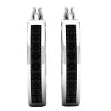 0.08 Carat (ctw) Sterling Silver Round Cut Black Diamond Ladies Hoop & Huggie Earrings