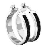 0.08 Carat (ctw) Sterling Silver Round Cut Black Diamond Ladies Hoop & Huggie Earrings