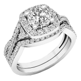 2.55 Carat (Ctw) 14K White Gold Round Cut Cubic Zirconia Ladies Halo Engagement Ring Set 2 1/2 CT