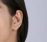 0.11 Carat (ctw) Round White Diamond Ladies Crawler Climber Earring (Only 1Pc) Sterling Silver