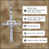 Round White Diamond Heart Shaped Religious Cross Pendant with 18 Inch Silver Chain for Women (0.20 ctw Color I-J Clarity I2-I3) in 10K White Gold
