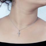 Round White Diamond Heart Shaped Religious Cross Pendant with 18 Inch Gold Chain for Women (0.20 ctw, Color I-J, Clarity I1-I2) in 14K White Gold