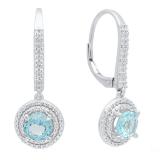 10K White Gold 6 MM Round Blue Topaz & White Diamond Ladies Drop Earrings