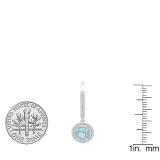 10K White Gold 6 MM Round Blue Topaz & White Diamond Ladies Drop Earrings