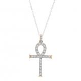 0.25 Carat (Ctw) 10K Yellow Gold Round Diamond Ankh Cross Pendant 1/4 CT (Silver Chain Included)