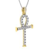 0.25 Carat (Ctw) 10K Yellow Gold Round Diamond Ankh Cross Pendant 1/4 CT (Silver Chain Included)