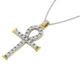 0.25 Carat (Ctw) 10K Yellow Gold Round Diamond Ankh Cross Pendant 1/4 CT (Silver Chain Included)