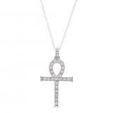 0.25 Carat (Ctw) 14K White Gold Round Diamond Ankh Cross Pendant 1/4 CT (Silver Chain Included)