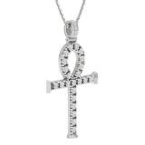 0.25 Carat (Ctw) 14K White Gold Round Diamond Ankh Cross Pendant 1/4 CT (Silver Chain Included)