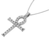 0.25 Carat (Ctw) 14K White Gold Round Diamond Ankh Cross Pendant 1/4 CT (Silver Chain Included)