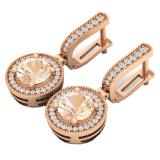 14K Rose Gold 6 MM Round Morganite & White Diamond Ladies Halo Style Milgrain Drop Earrings
